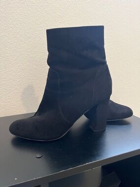 Madden Girl Black Faux Suede Block Heel Ankle Boots - Women's